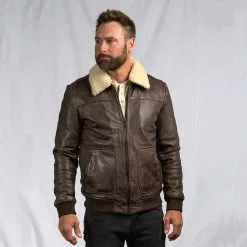 Buffalo Jackson Trading Co. Leather Jackets Maverick Leather Bomber Jacket | Distressed Brown