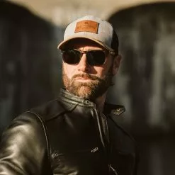 Buffalo Jackson Trading Co. Accessories Trucker Leather Patch Hat | Mid-Pro | Gray Carmel Black