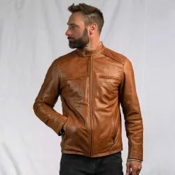Buffalo Jackson Trading Co. Thompson Leather Moto Jacket | Whiskey Tan