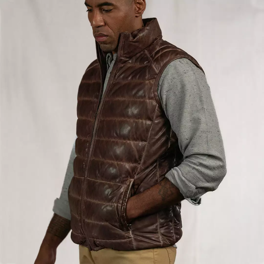 Buffalo Jackson Trading Co. Leather Jackets Bridger Leather Down Vest | Dark Brown 5 Buffalo Jackson Trading Co. Leather Jackets Bridger Leather Down Vest | Dark Brown