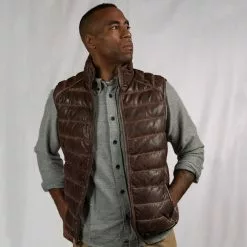 Buffalo Jackson Trading Co. Leather Jackets Bridger Leather Down Vest | Dark Brown
