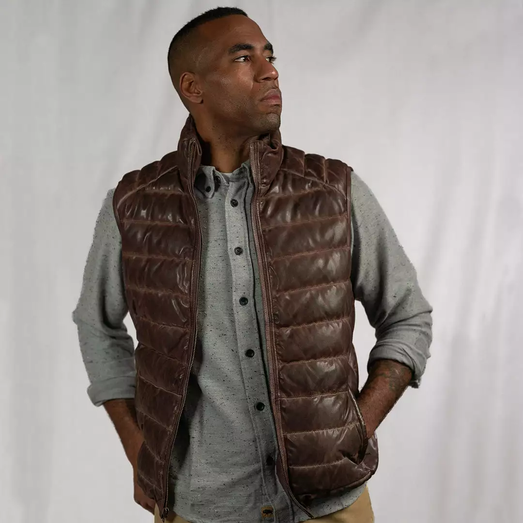 Buffalo Jackson Trading Co. Leather Jackets Bridger Leather Down Vest | Dark Brown 4 Buffalo Jackson Trading Co. Leather Jackets Bridger Leather Down Vest | Dark Brown