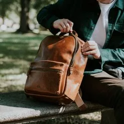 Buffalo Jackson Trading Co. Walker Leather Backpack | Rustic Tan Leather Travel Bags