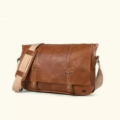 Buffalo Jackson Trading Co. Leather Messenger Bags Walker Leather Messenger Bag | Rustic Tan