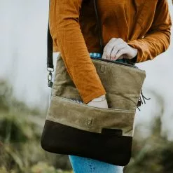 Buffalo Jackson Trading Co. Madison Waxed Canvas Crossbody Foldover Clutch | Khaki W/ Dark Hazelnut Leather 22 Buffalo Jackson Trading Co. Madison Waxed Canvas Crossbody Foldover Clutch | Khaki W/ Dark Hazelnut Leather