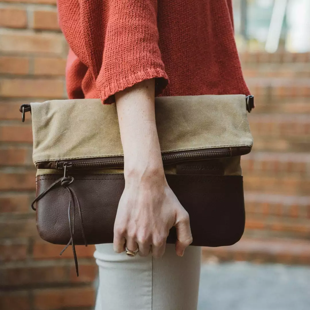 Buffalo Jackson Trading Co. Madison Waxed Canvas Crossbody Foldover Clutch | Khaki W/ Dark Hazelnut Leather 14 Buffalo Jackson Trading Co. Madison Waxed Canvas Crossbody Foldover Clutch | Khaki W/ Dark Hazelnut Leather
