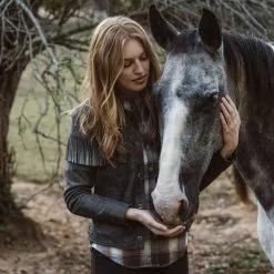 Buffalo Jackson Trading Co. Women's Oakley Fringe Leather Jacket | Grey